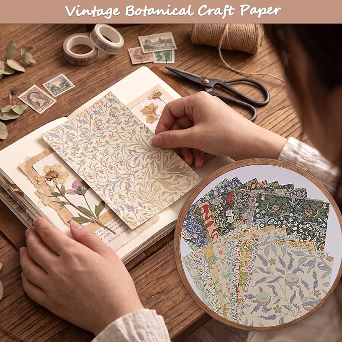 Scrapbook Paper Pack Vintage Floral Decorative Craft Paper for Junk Journal Card Making Collage Decoupage Gift Wrap DIY Album Papers Crafts