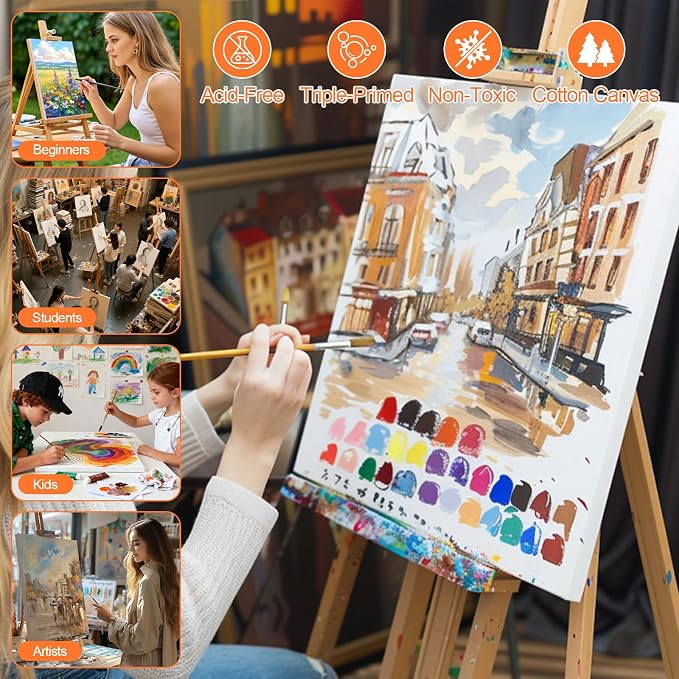 20 Pack Stretched Canvas Boards for Painting, 100% Cotton Canvas, for Acrylic and Oil Painting.