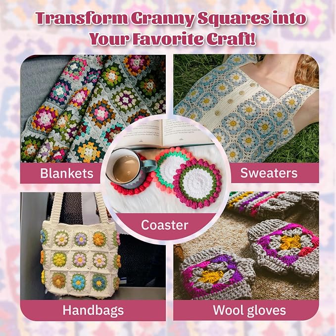 SGIBYN Granny Squares Crochet Kit for Advanced Beginners with Video