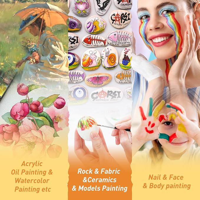 AROIC Small Paint Brushes Bulk,160 Pcs Black Nylon Hair Paint Brushes | Kids Flat Tip Round Acrylic Paint Brush Set,Acrylic Paint Brush kits for Classroom Oil Watercolor Face Painting Touch Up