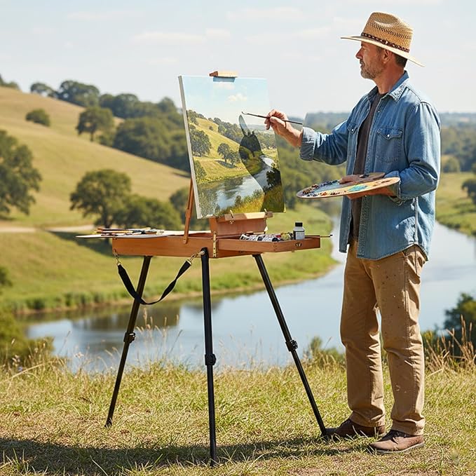 Falling in Art Light Weight French Style Field and Sketchbox Easel | Adjustable Beechwood Tripod standing easel with Aluminum Tripod, Drawer, Palette for Painting & Drawing