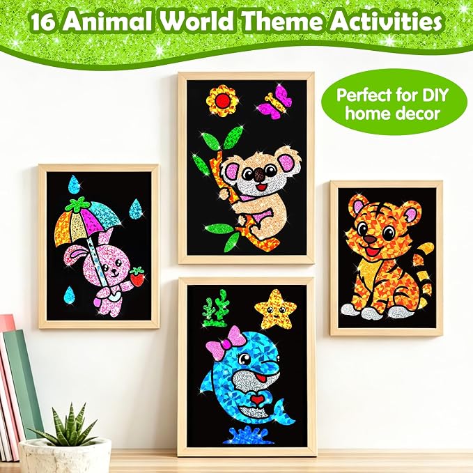 FUNNYB&G Foil Art Craft Kit for Kids, Sparkly Birthday Gift Toy for Kids | No Mess, Kids Ages 4-10 Create Sparkling Artwork, A Creative Gift for Birthdays, Holidays, Travel Activities,Screen-Free Fun