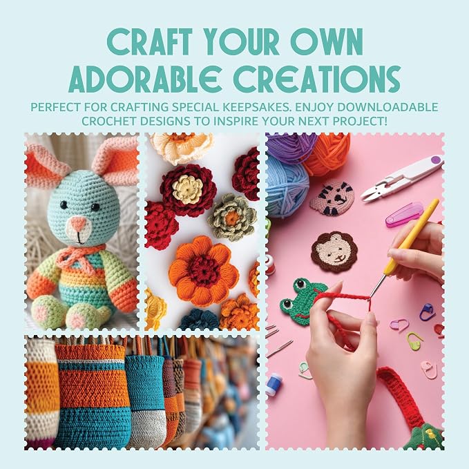 Mira HandCrafts Crochet Kit for Beginners - Essentials Set with 12 Acrylic Yarn Skeins and Other Knitting Accessories, Including Ruler, Hooks, Needles, Stitch Holders, Row Counters, Measuring Tape