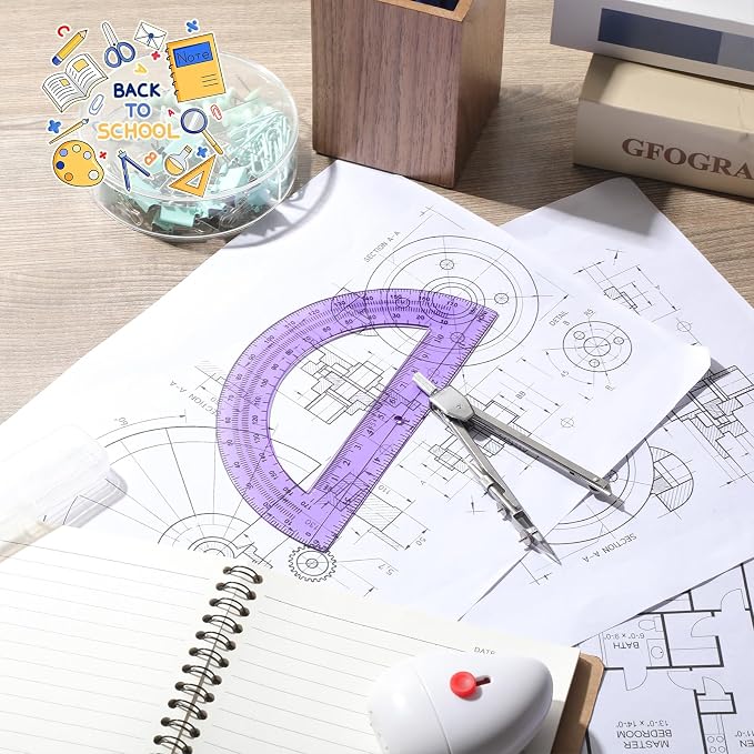 EBOOT Drawing Compass and 6 in Protractor Geometry Set, Purple | Geometry Math Set, Swing Arm Protractor Ruler Compass, Geometry Drawing Tools for Measuring Angles