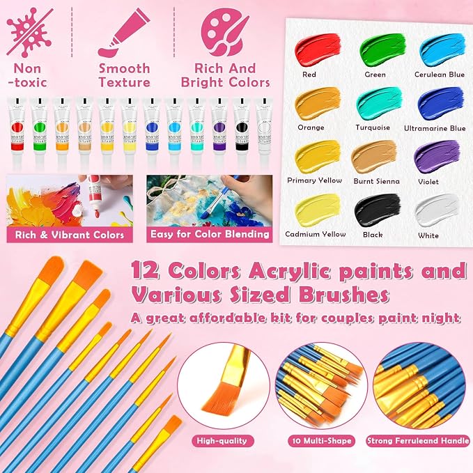 Canvas Painting Kit, 108Pcs Sip and Paint Kit for Adults Couples Date Night