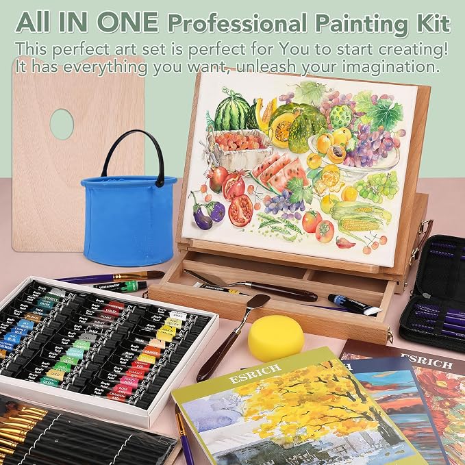 ESRICH 141PCS Deluxe Painting Set, Painting Supplies with 84 Paint | Art Painting Supplies Kit,Palettes and Canvas for Students, Artists and Beginner