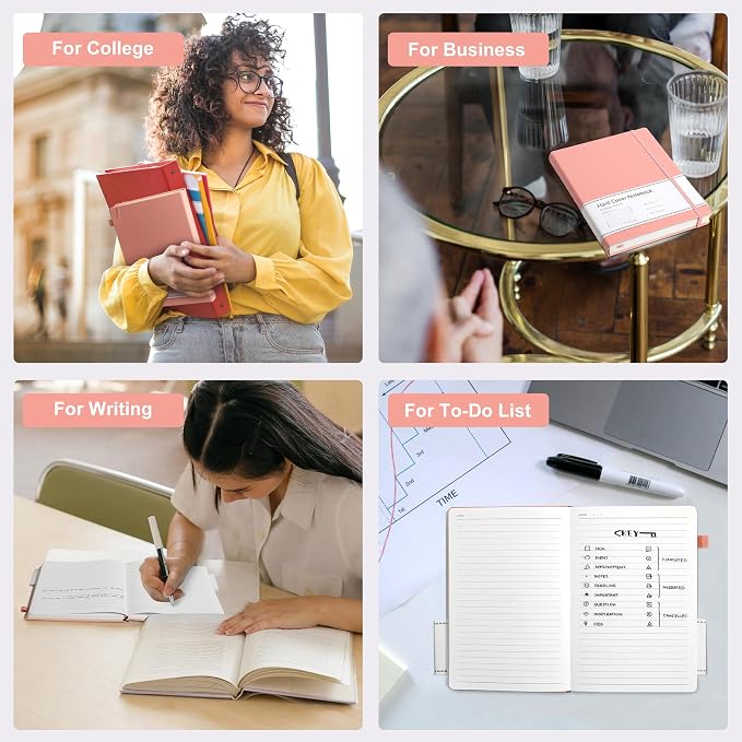 CAGIE Pink Journal Notebook for Women Leather Journaling Diary Daily, A5