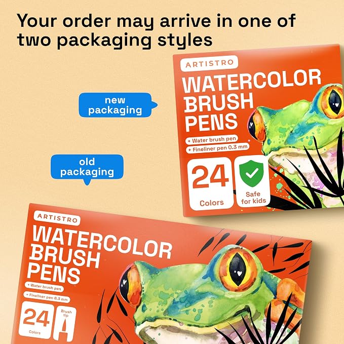 ARTISTRO 24 Watercolor Markers with Flexible Paint Brush Pens for Pros & Beginners - Consistent, Smooth, Bright, Washable, Non-Toxic, Ideal for Coloring, Calligraphy, & Manga