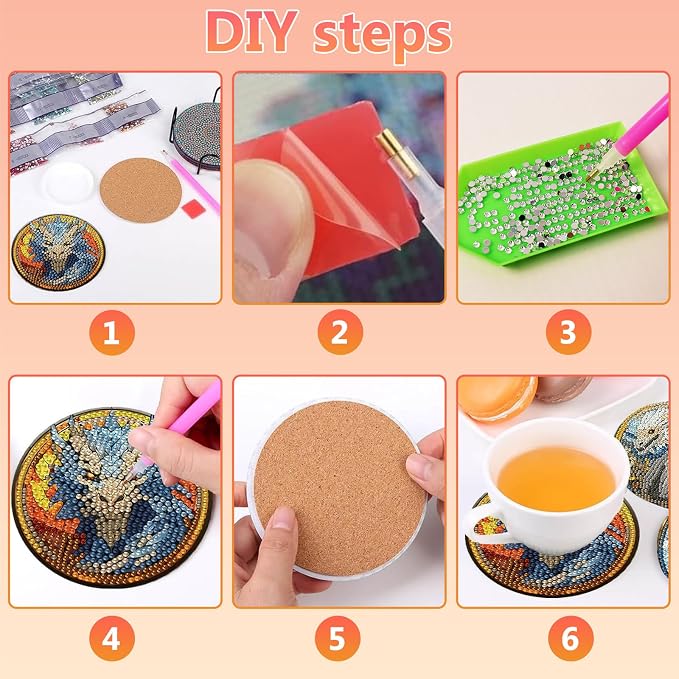 hkejoi 8 Pcs Dragon Diamond Art Coasters Kit for Adults, Dragon Diamond Painting Coasters with Holder, 5D Gem Art, DIY Crafts Diamond Dots for Gift Home Decor