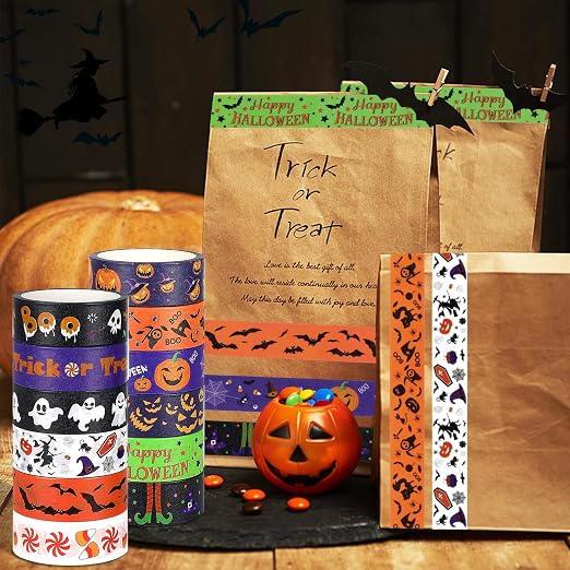 SANNIX 12 Rolls Halloween Washi Tape 15mm Wide Halloween Pumpkin Ghost Bat Masking Tape for DIY Crafts and Scrapbooking