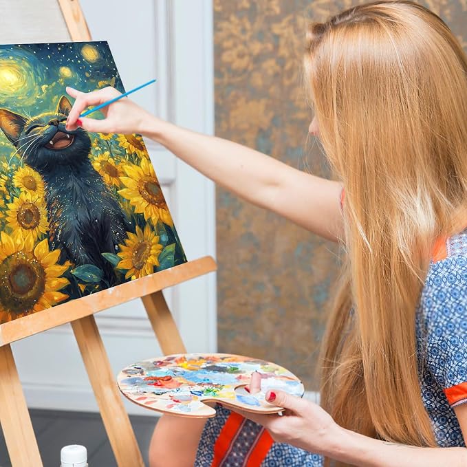 Paint by Numbers Kit for Adults, Sunflowers Black Cat Canvas Painting Set | 16x20 Inch, DIY Acrylic Number Painting Craft Kit for Adults Beginners, Home Wall Decor, Stress Relief Relaxing Hobby Gift