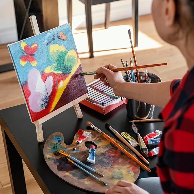 Halobios Professional Stretched Canvases for Painting with 8x8 Inch, 20 Packs Blank Painting Canvas for Acrylics,Oils & Other Painting Media, 5/8 Inch Profile 100% Cotton Artist Framed Canvas