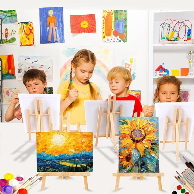240 PCS Professional Painting Set with 20 Wood Easels, 20 Packs 200 Brushes | with Nylon Brush Head and 20 PCS Palettes, Painting Supplies kit for Kids & Adults to Painting Party