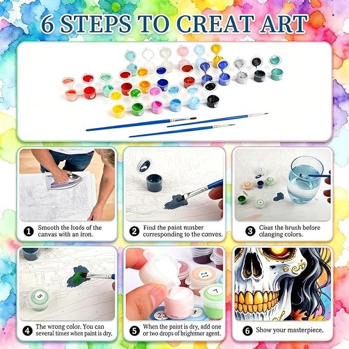 YarnWhimsy Skull Paint by Numbers Kit for Adults 16x16 inch