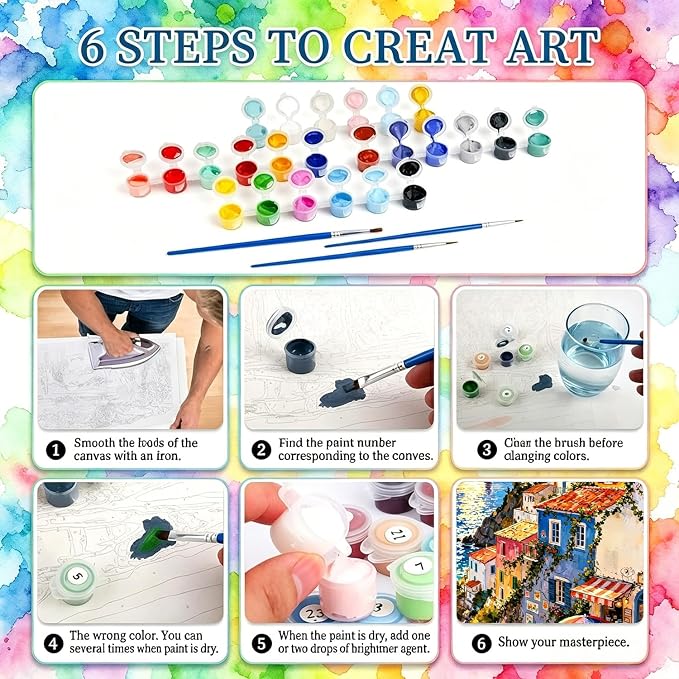 YarnWhimsy Seaside Paint by Numbers for Adults, Paint by Number 16x20 inch | Seaside Scenery Paint by Numbers Kit for Adults, Acrylic Painting by Numbers for Gift Home Wall Decor (without Frame)