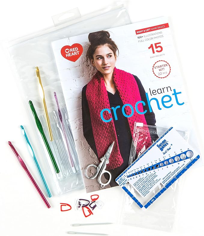 Red Heart Crochet Kit for Beginners, My Crochet Teacher, 22-Piece Set