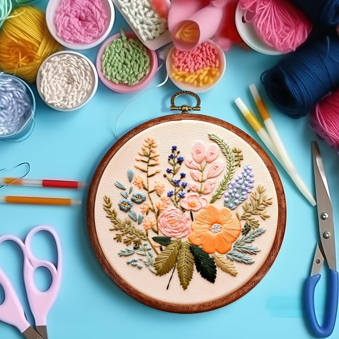 Burbell 15 Pcs 8 Inch Round Embroidery Hoops Frame Circle Spring Rubber Hoops Ring Display Cross Stitch Ornament Imitated Wood Frame Kits for Spring Gifts Mother's Day Craft Sewing DIY Hanging Gifts