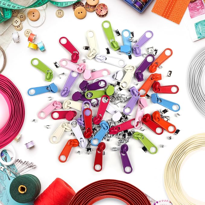 DOITEM 31 Yards 10 Pieces Sewing Zippers #3 Nylon Coil Zippers 10 Colors Assorted Zipper for Sewing with 40 Zipper Sliders for DIY Tailor Sewing Crafts Supplies,