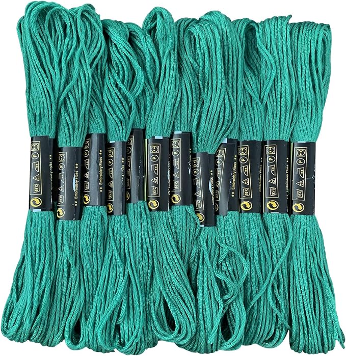 12 Skeins Embroidery Floss Green Color, Friendship Bracelet String Cross Stitch Embroidery Thread Floss Bracelet Making Yarn, Craft Floss(Green)