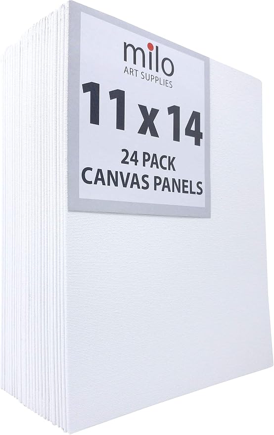 milo Canvas Flat Panel Boards for Painting, 11x14 inch, 24 Pack, White | Primed & Ready-to-Paint Art Supplies for Acrylic, Oil, Mixed Wet Media, & Pouring, Bulk, Painting Party Pack, Blank, Cotton