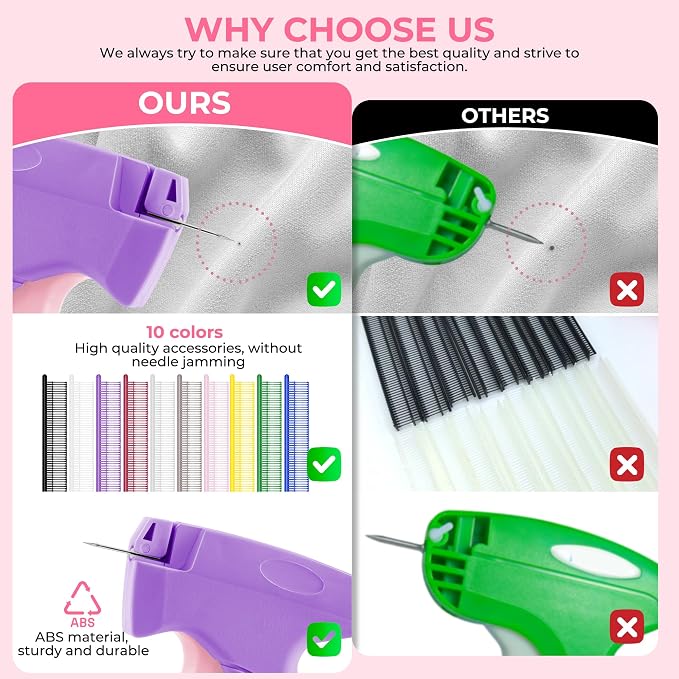 Stitch Gun for Clothes - Handheld Stitch Gun Quick Clothing Fixer - Tagging Gun - Includes 6 Needle, 1000 Black Fasteners & 1000 White Fasteners