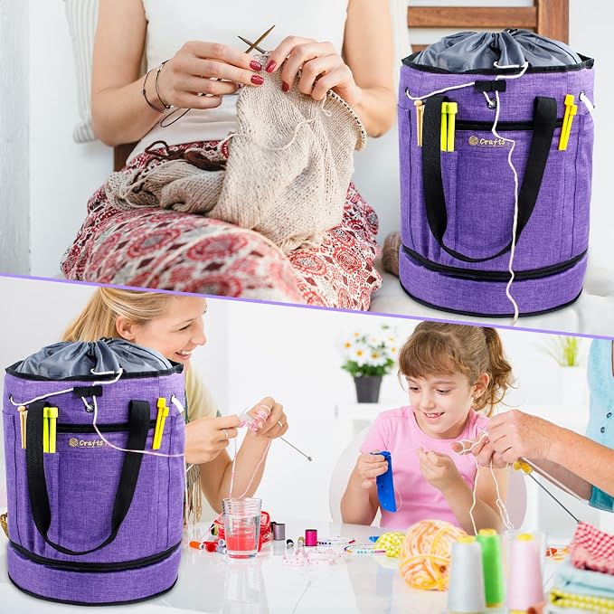 MYBAGZING Expandable Yarn Storage Organizer, Crochet Bag & Yarn Tote with Zipper Closure, Yarn Holder for Crocheting and Knitting for Yarn Skeins, Hooks, Needles,Accessories – Gift for Crafters