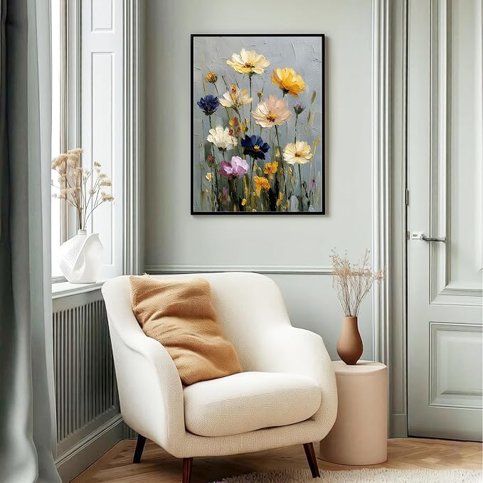 Ausanrl Flowers Framed Paint by Numbers Wooden Easel - Adult Paint by Number Kits on Canvas Framed, Floral Paint by Numbers with Frame,Gifts and Home Wall Decor 12x16inch