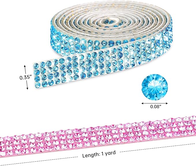 NiArt Self Adhesive Crystal Rhinestone Diamond Ribbon 6 Rolls, 0.9cm Wide Total 6 Yards Multi-Functional DIY Decorative Bling Gemstone Arts Crafts Sticker Tapes Glitter Shoes Clothes (Assorted Colors)