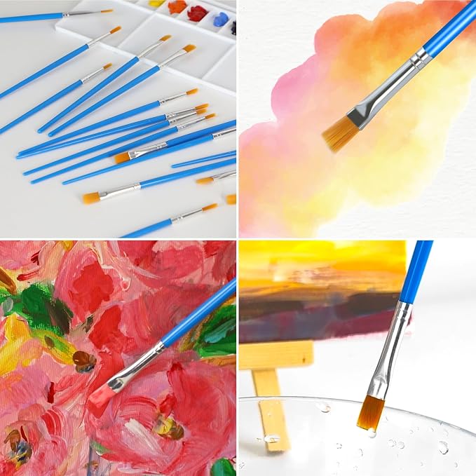 Halobios Paint Brushes Set for Acrylic Painting, 15 Pcs Flat and 15 Pcs Round Art Paint Brush Acrylic Painting Brush, Paint Brushes for Kids Adults Oil Watercolor Rock Painting Body Face Nail Art