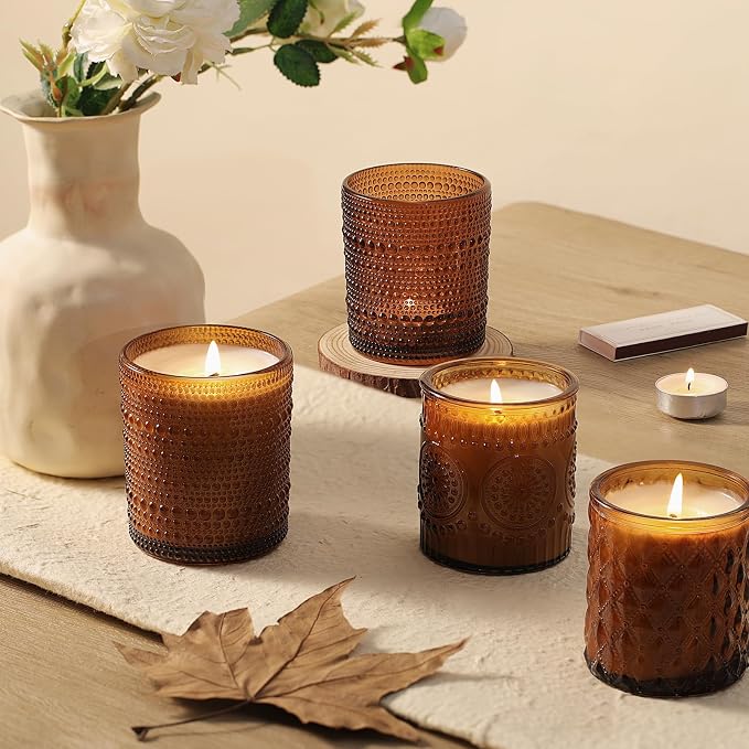12Pack Amber Candle Jars - 3 Styles Candle Jar with Lids for Any Décor