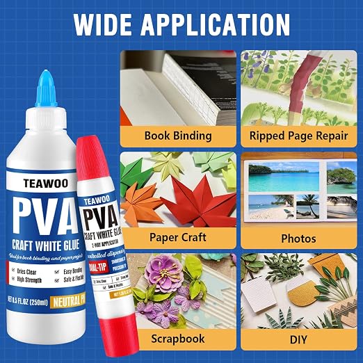 TEAWOO Book Repair Kit, 8.5 Oz + 2×1.35 Oz Acid-Free PVA Adhesive