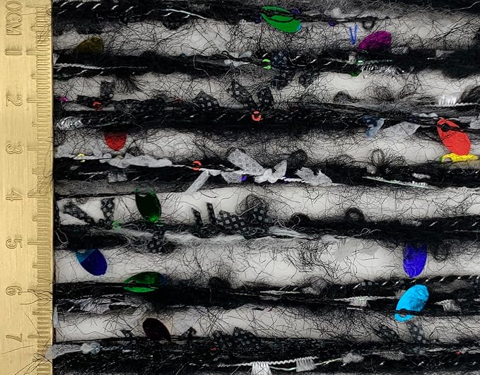 Artisanal Yarn Collection Multifiber Fancy Yarn with Sequins & Iridescent Shimmering Threads for Knitting Crocheting Crafts DIY, Set of 3 Rolls (Black with Rainbow Sequins)