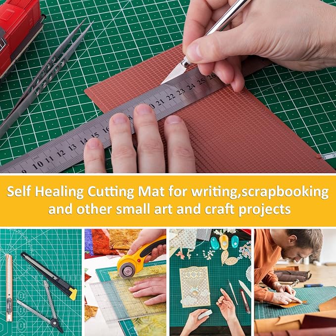 2 Pcs Large Cutting Mat Self Healing,Double Sided,Grid Line And Angles Help To Cut Precisely,Craft Mats for Scrapbooking, Quilting, Sewing and All Arts,Non Slip & Easy Clean ((A3 & A4 Green)