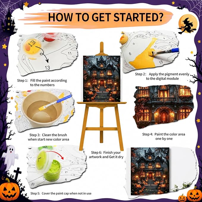 SUJINMEI Halloween Paint by Numbers Kit for Adults Without Frame 16X20 inch | Haunted House Adult Paint by Number Kits on Canvas, Halloween Paint by Numbers for Adults, Acrylic Paints for Home Wall Decor