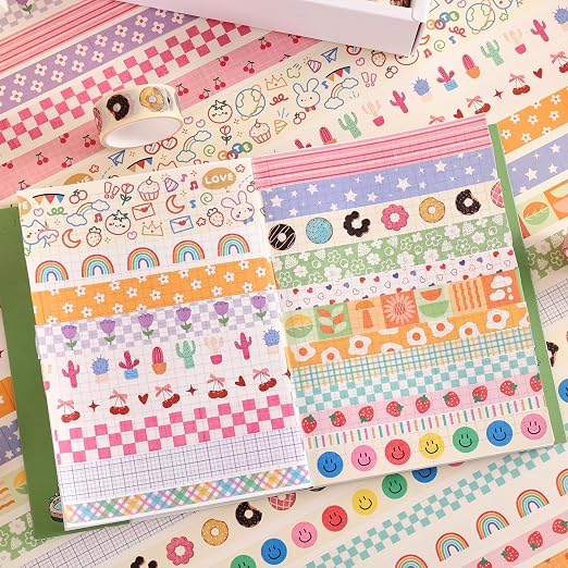 PAGEMORE 32 Rolls Colorful Cute Floral Writable Washi Tape Set, Decorative Tapes for Scrapbooking and Journaling, Junk Journal Supplies, Bullet Journaling for Women Girl 5-30mm Wide 9.84ft Long/Roll