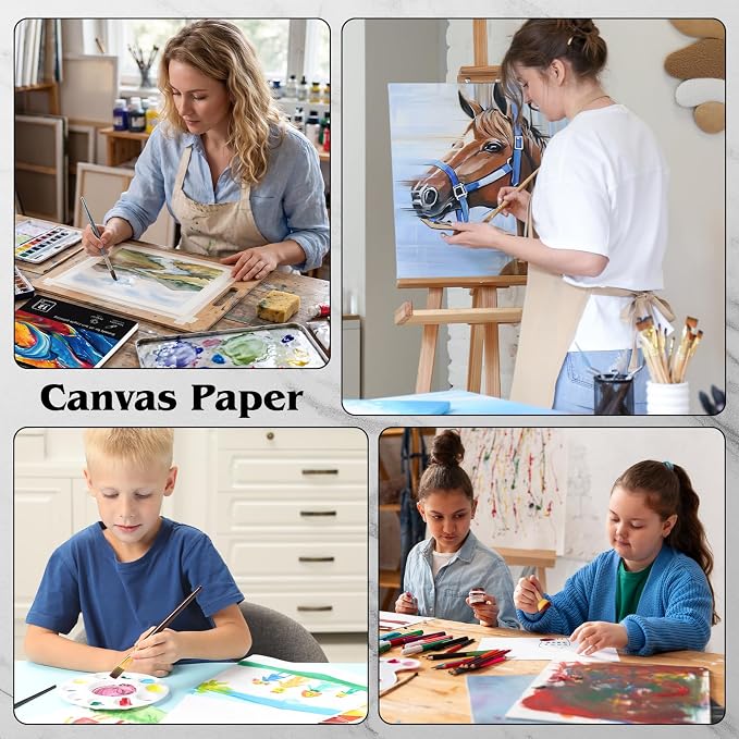 12 Sheets Canvas Paper Pad 16 x 20 in, 350 GSM, Glue Bound | Canvas-Textured Sheets, Single-Sided Glue Binding, for Acrylic, Oil, Gouache, Markers, Portable for Studio Or Travel