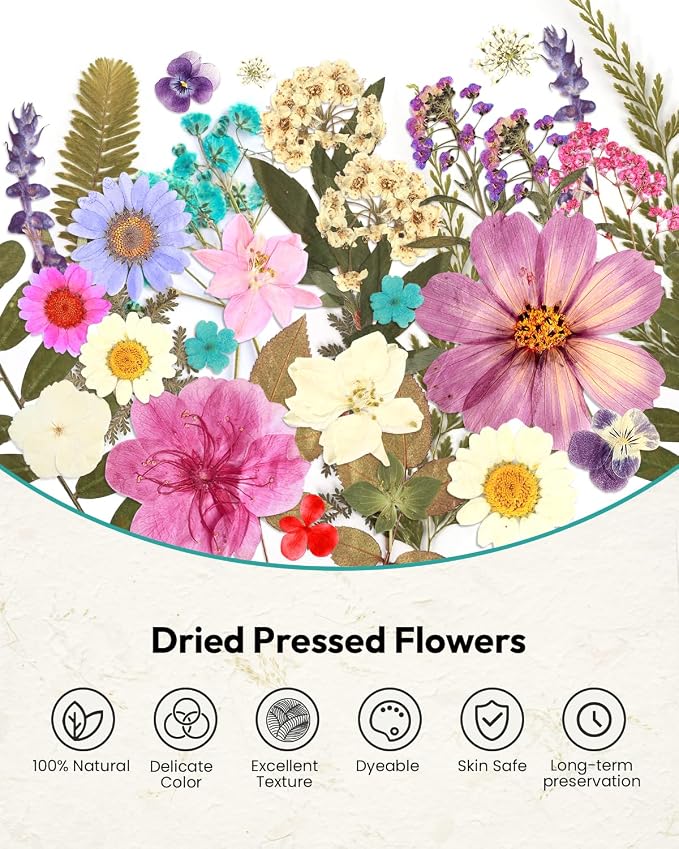Dried Flowers, Resiners 100Pcs Pressed Flowers for Craft | Real Natural Dried Flowers Dry Leaves Kit for DIY Making Crafts Resin Soap Candle Scrapbook Supplies Card Making Jewelry
