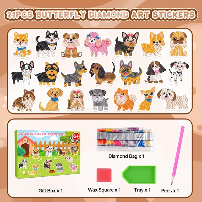 Labeol Diamond Art Kits for Kids Boys and Girls Ages 6-8-10-12 Easy to DIY Creative Diamond Art Sticker Craft by Numbers Kits for Kids and Adult Beginners (Puppy)