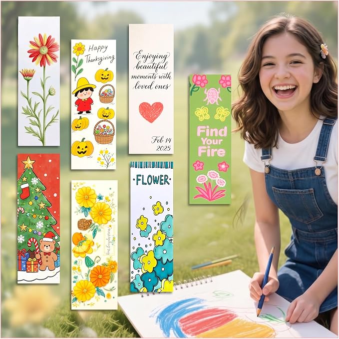 50-Set Bookmark Making Kit, 250g 4.9x1.6in Cards, Sleeves, Tassels