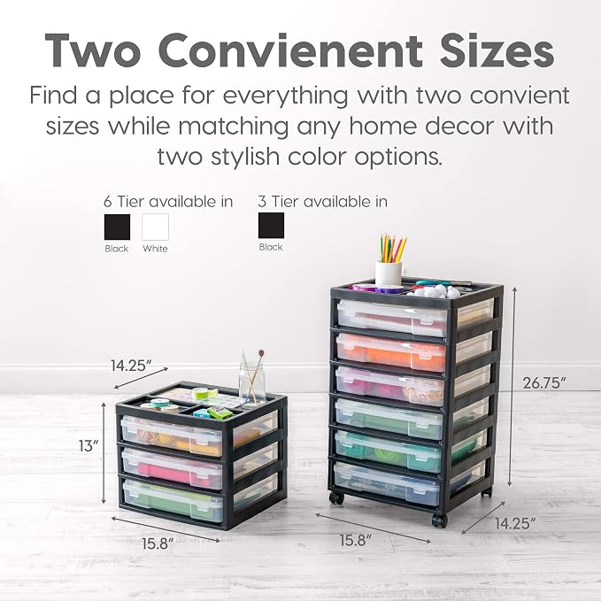 IRIS USA Rolling Cart with Drawers |Made in USA| 6-Tier Cases - Black/Clear