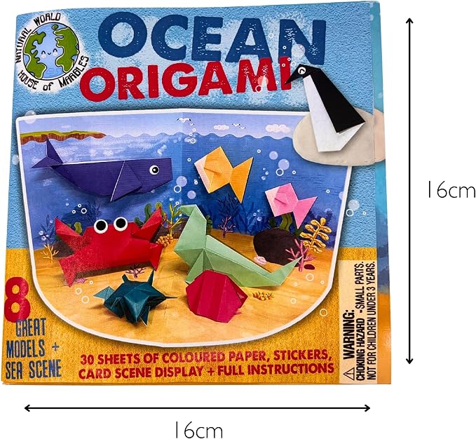 House of Marbles Ocean Origami Kit for Kids - Beginner Paper Folding Craft Set with 30 Sheets, 8 Sea Creatures, Stickers & Display Scene