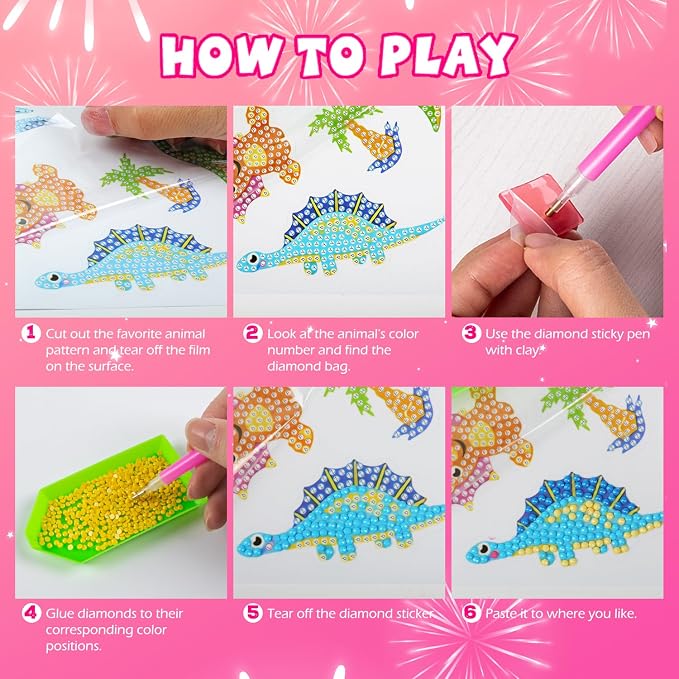 Labeol Diamond Art Kits for Kids Boys and Girls Ages 6-8-10-12 Easy to DIY Creative Diamond Art Sticker Craft by Numbers Kits for Kids and Adult Beginners (Colorful Animal)