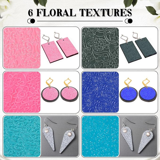 XunYee 23 Pcs Polymer Clay Texture Sheets for Earrings Jewelry Making 17 x 25 Boho Clay Fondant Texture Mats for Pottery Earrings Jewelry Making DIY Crafts
