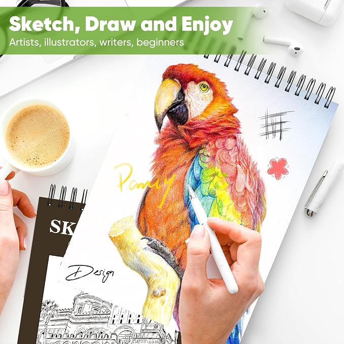 Soucolor 11"x14" Large Sketchbook,100 Sheets Thick Acid Free Sketch Pad | Spiral Bound Drawing Paper for Artists Students, Professional Art Supplies for Storyboard Urban Sketching Plein Air Painting