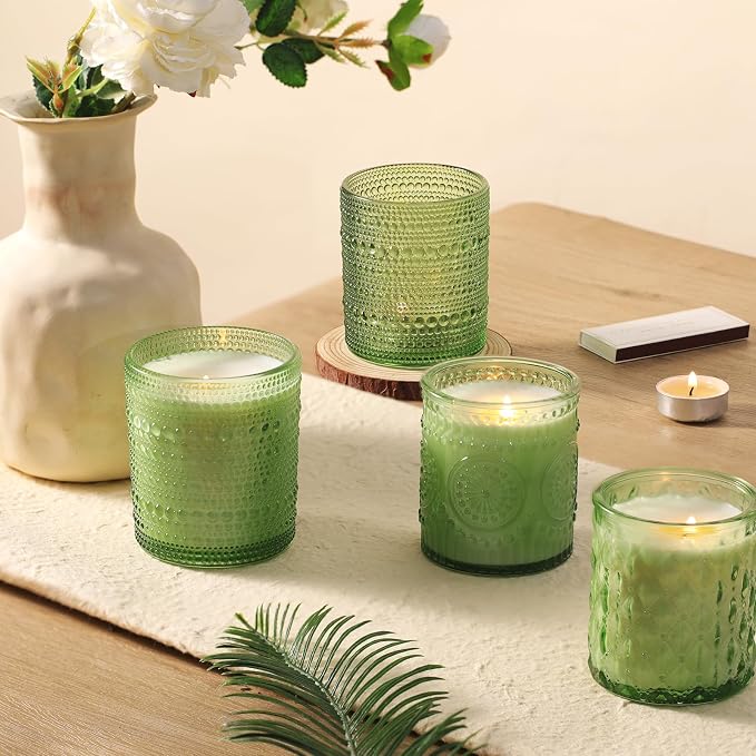 12Pack Green Candle Jars - 3 Styles Candle Jar with Lids for Any Décor