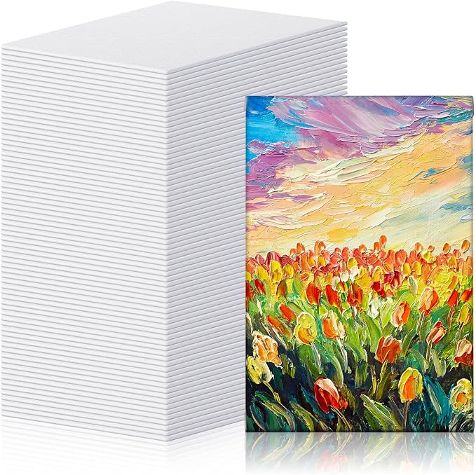 Moinchore 100 Pcs 4 x 6 Inch Mini Painting Canvas Panels Bulk Tiny Art Canvases for Painting Panels Cotton Blank White Small Canvas Acid Free Boards for Watercolor Acrylic Oil Paint