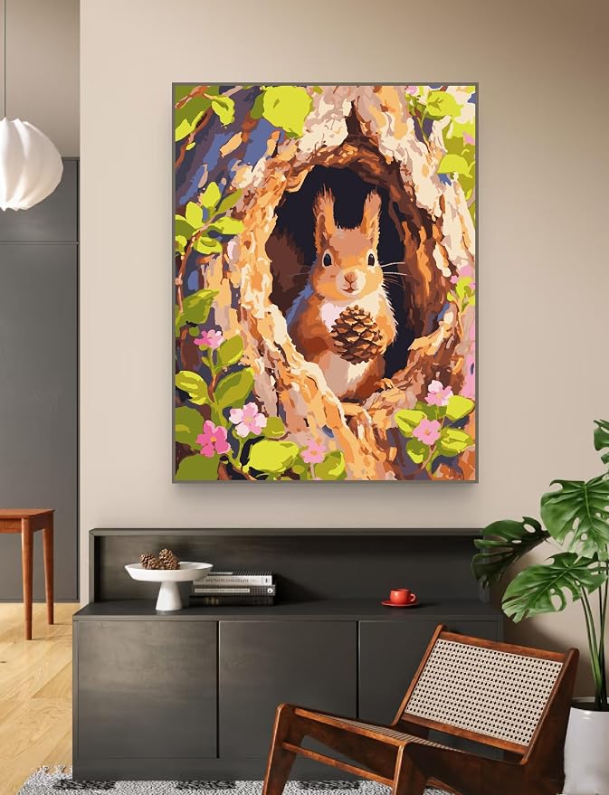 Paint by Numbers Kit for Adults Beginner Animal,Forest Squirrels,16x20"