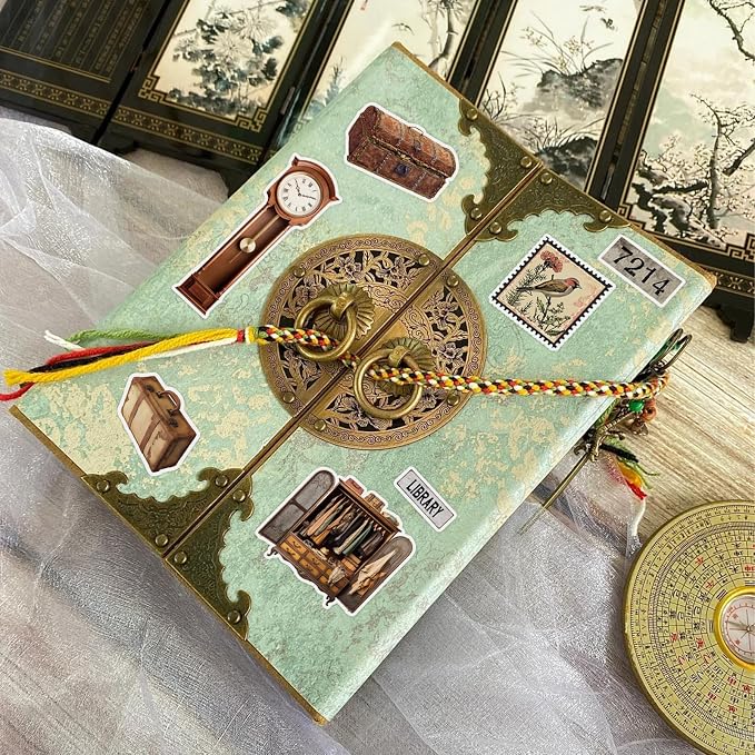 PRSTINCOL Vintage Sticker Book with 30 Pages and 300+ Aesthetic Stickers for Scrapbooking Supplies and Retro Bullet Journal