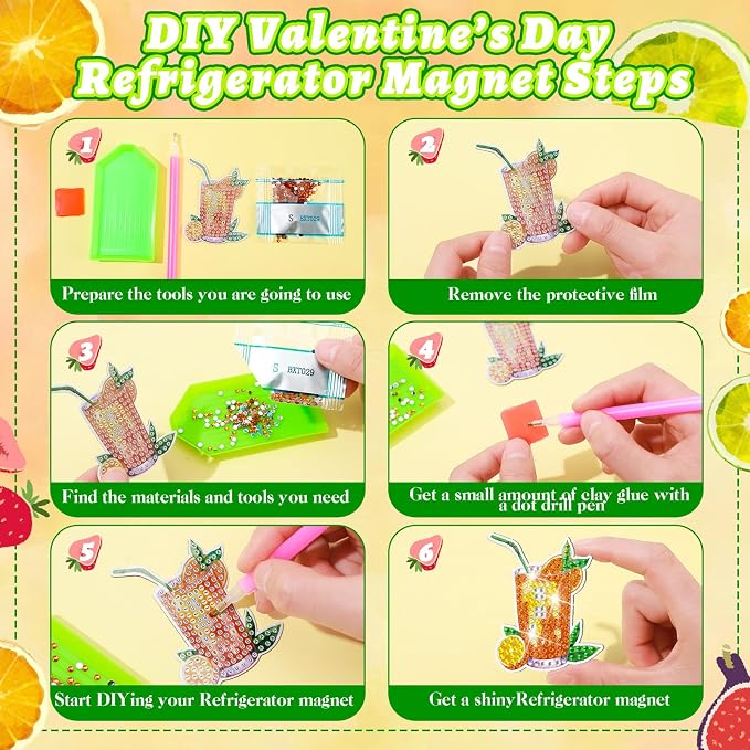 Remuuly 30 Pcs Cocktail Diamond Painting Magnets Diamond Art Kits for Adult | Tropical Drink Refrigerator Magnets, Cocktail 5D Rhinestone Fridge Magnetic Sticker, Diamond Club Gifts, Beginner DIY Crafts