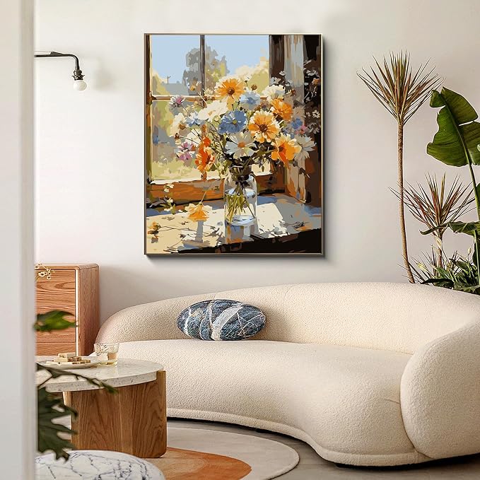 PRASIO Paint by Numbers Kit for Adults Beginner, Flower Easy Adult Paint by Number Kits on Canvas, DIY Acrylic Watercolor Oil Paint by Number for Adults for Home Decor Gift 16x20 Inch